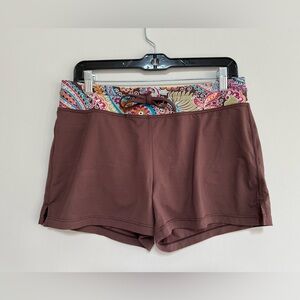 Athleta Paisley Print Waist Band Lined Swim Short in Brown/Multi, size M